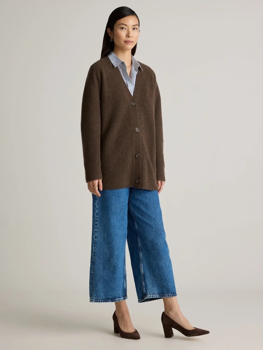 Mongolian Cashmere Oversized Boyfriend Cardigan Sweater  size medium brown